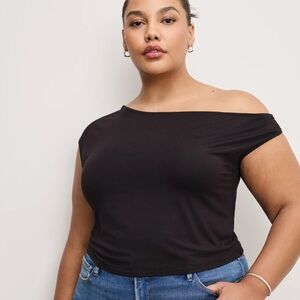 Good American STRETCH JERSEY ASYMMETRIC TOP